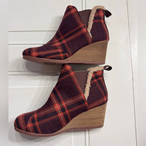 Tom’s Women's Kelsey Ankle Boot Barn Red Earthy Plaid Heel Bootie Womens Sz 9 - Picture 7 of 8